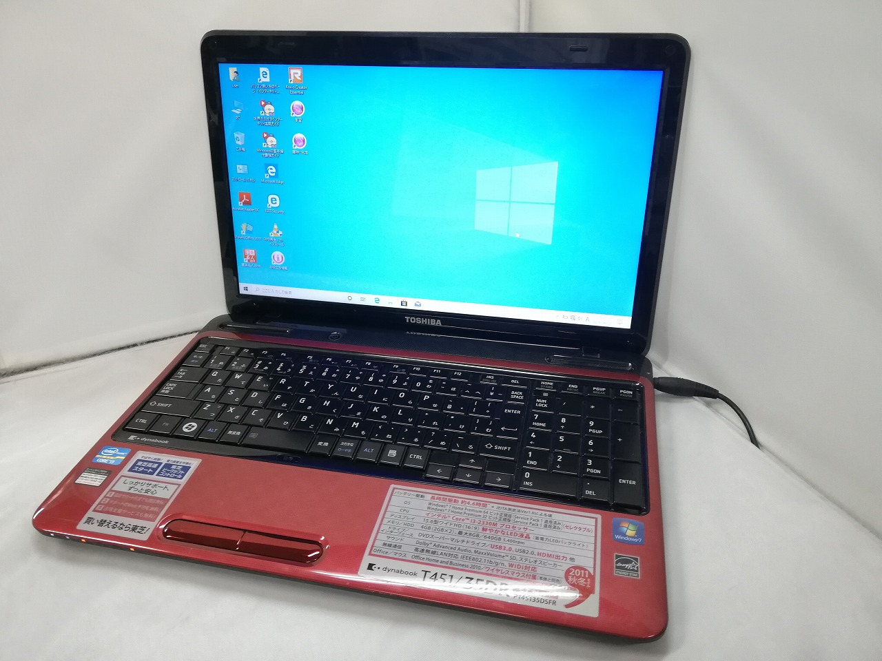 東芝 dynabook T451/35DR CPU： Core i3 2330M 2.2GHz/メモリ：4GB/HDD：640GB/15.6