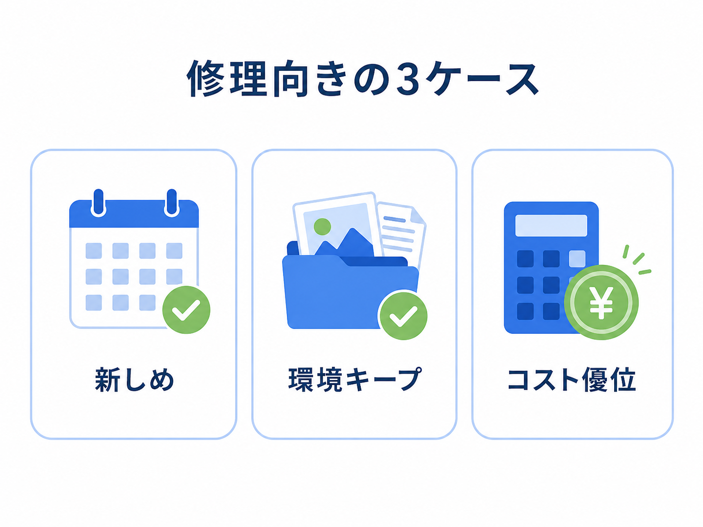 修理を検討しやすい3つのケースを示すインフォグラフィック