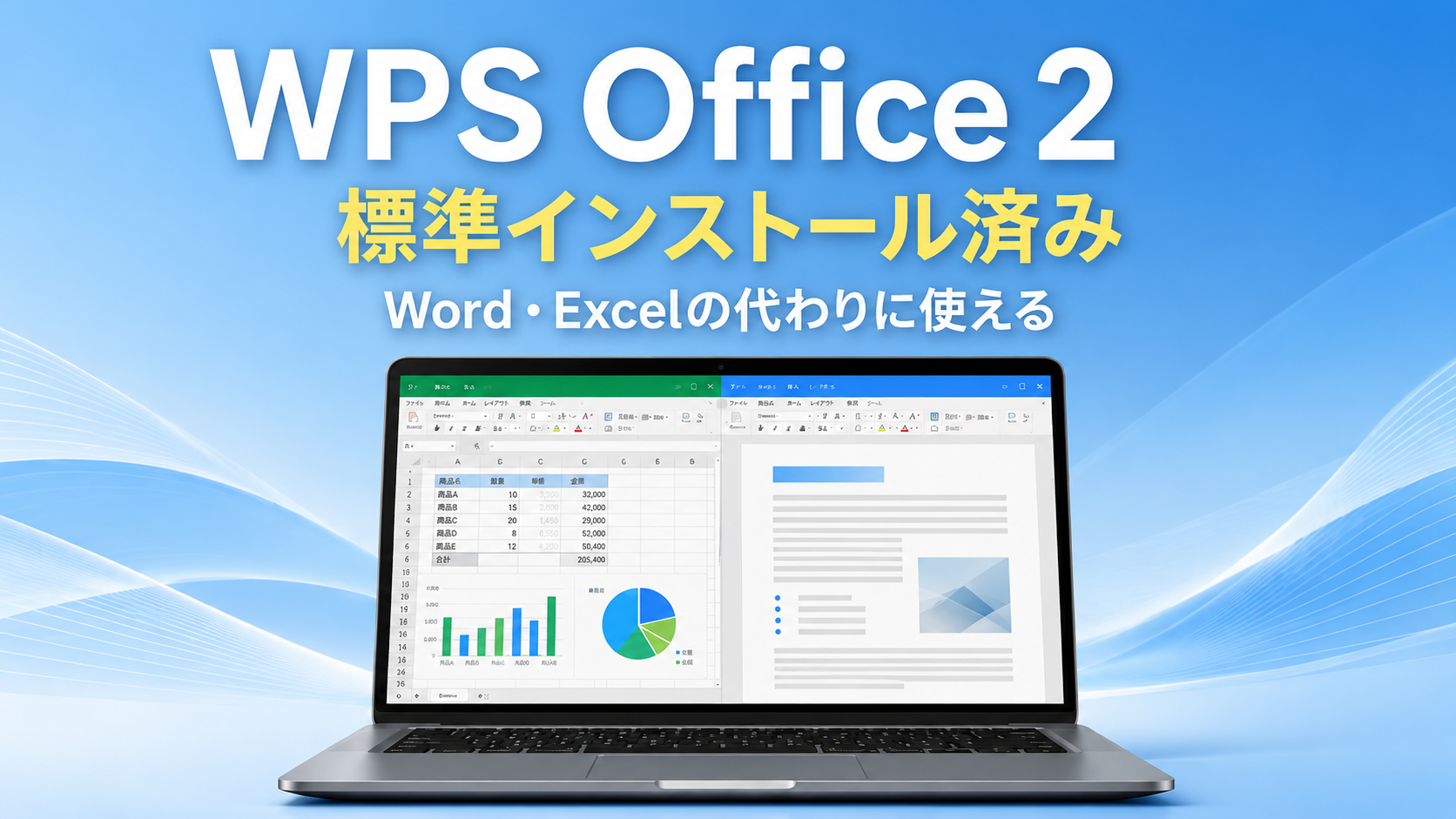WPS Office 2搭載の中古パソコン。WordやExcelの代わりに使えるオフィスソフトかどうかを解説する記事のアイキャッチ
