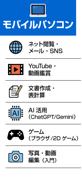 モバイルパソコン 主な用途