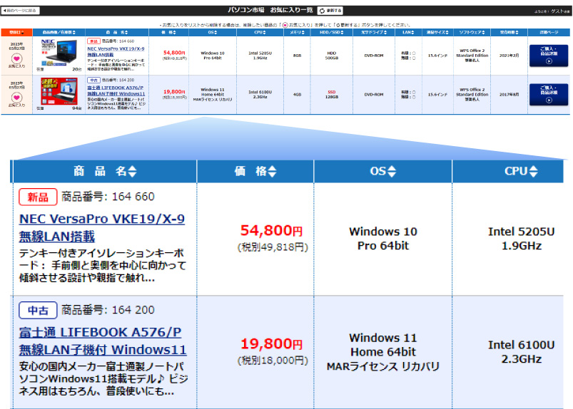 お気に入り一覧の表示