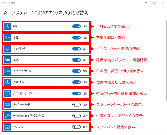 タスクバーのアイコンを表示・非表示する方法 ⑦